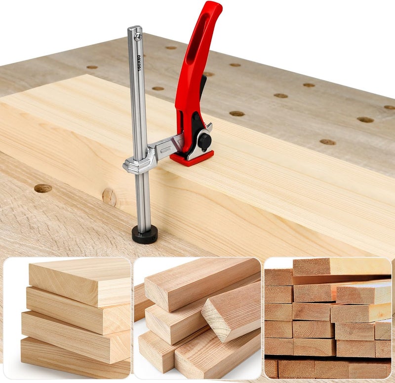 Cuidosful Bench Dog Clamp for 3/4" Dog Holes – Heavy Duty Quick-Ratchet Woodworking Clamp with Adjustable Pivot Jaw, 2PCS 19mm Non-Slip Bench Dogs, Fits MFT Tables and Workbenches - Image 2
